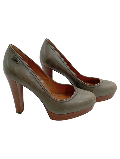 Miss Sixty Damen Pumps Gr. 38 Leder Oliv Plateau High Heels Absatzschuhe