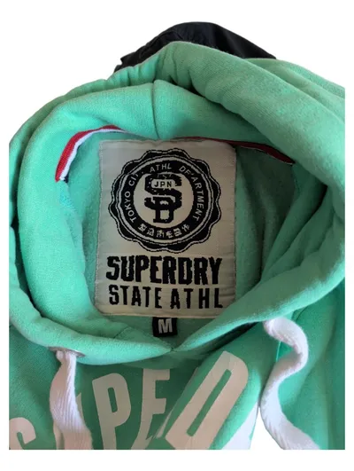Superdry Damen Kapuzenpullover Hoodie Grün Gr. M Logo-Print Sportlich