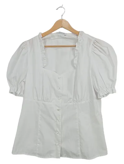 Hess Frackmann Damen Bluse Weiß Gr. 44 XXL Romantisch Rüschen Kurzarm