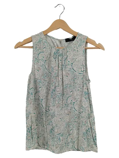 Hallhuber Damen Top Ärmellos Paisley Muster Weiß Türkis Gr. 34 XS