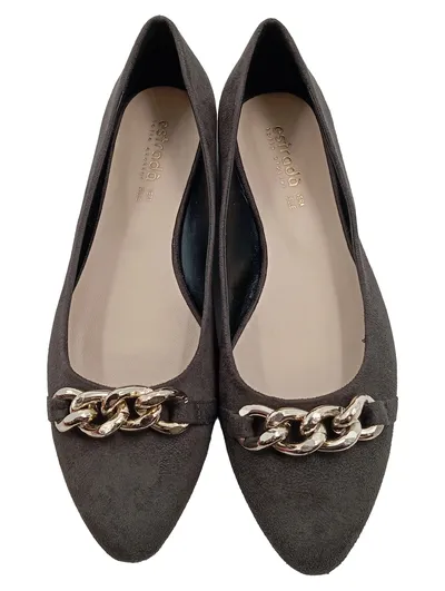 Estradà Damen Ballerinas Grau Wildleder Goldkette Gr. 39 Elegant