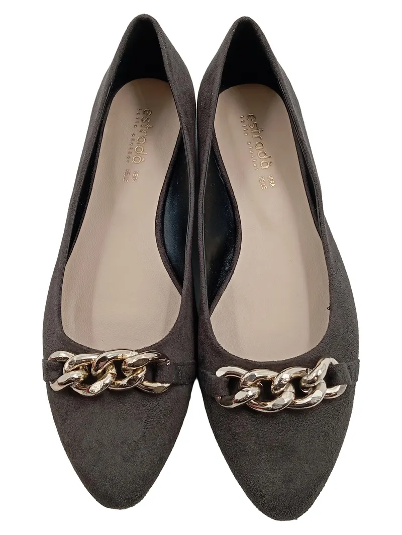 Estradà Damen Ballerinas Grau Wildleder Goldkette Gr. 39 Elegant 2