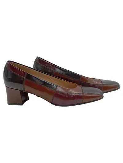 Gabor Damen Pumps Patchwork Leder Blockabsatz Gr. 40, 5 Braun Klassisch