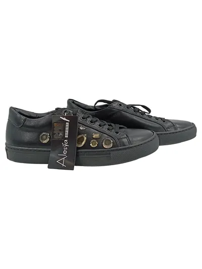 Alesya Damen Sneaker Low Schwarz Gr. 39 Schmucksteine Strass Freizeit Schuhe