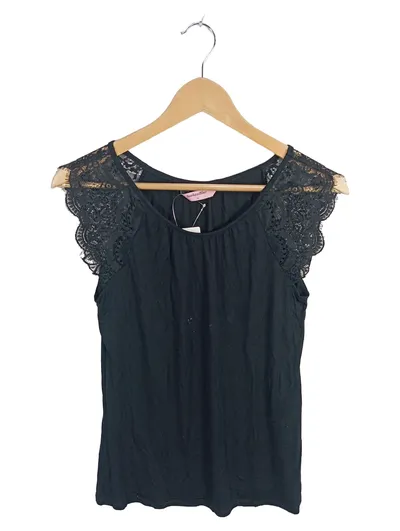 Hunkemöller Damen Shirt Spitze Schwarz Gr. S Viskose