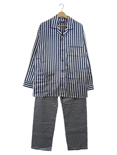 Enrico Gorlani Herren Pyjama Set Schlafanzug Gr. 52 Blau Weiß Gestreift