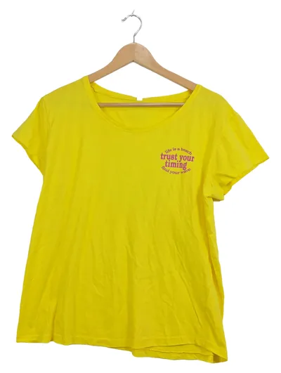 ever.me Damen T-Shirt Gelb Gr. 40 L Kurzarm Casual Schriftzug