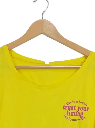 ever.me Damen T-Shirt Gelb Gr. 40 L Kurzarm Casual Schriftzug