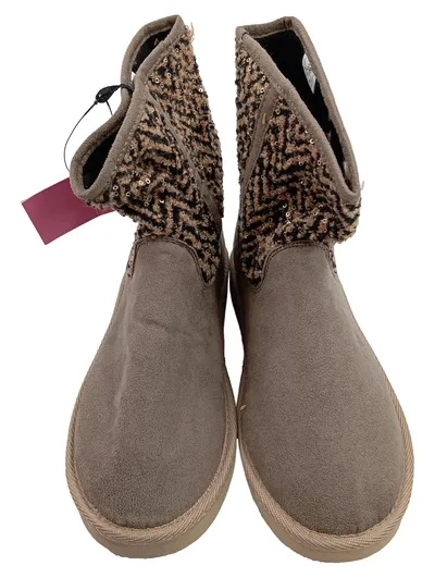 You Young Coveri Damen Stiefeletten Beige Gr. 38 Pailletten Fischgrätenmuster