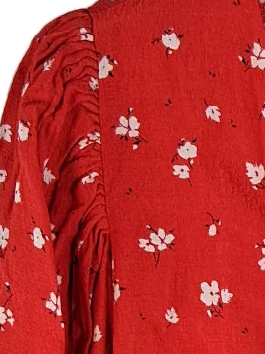 MANGO Bluse Damen XL Rot Blumenmuster Wickeloptik V-Ausschnitt 5