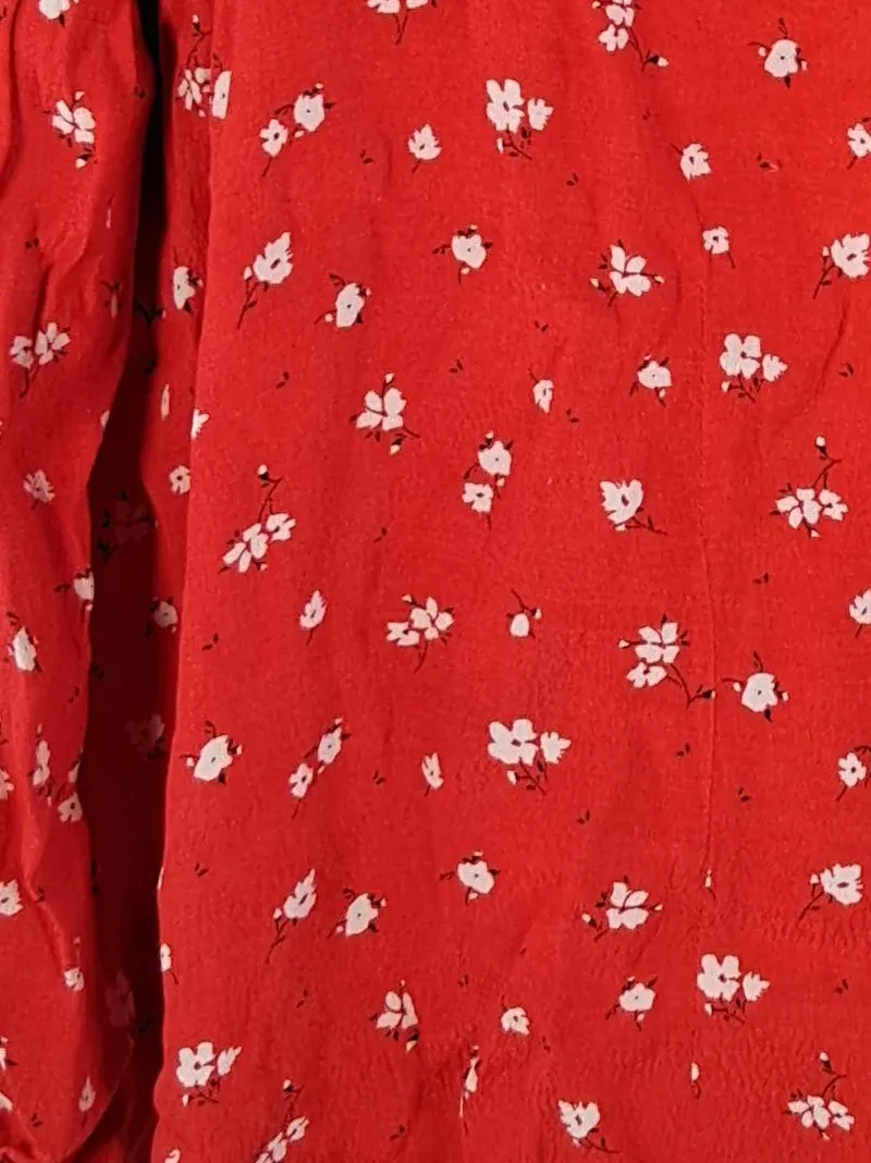 MANGO Bluse Damen XL Rot Blumenmuster Wickeloptik V-Ausschnitt 7
