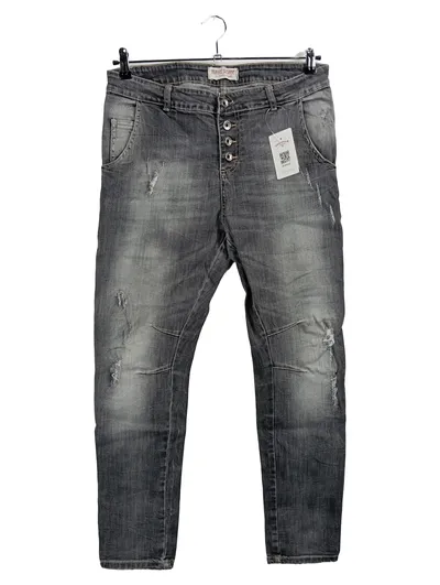 FUNKY STAFF Damen Jeans Regular Fit Grau Gr. 46 Destroyed