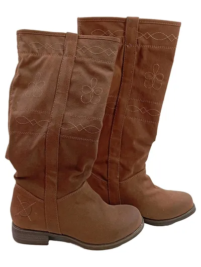Enrico Coveri Damen Stiefel Langschaftstiefel Braun Gr. 36 Stickerei