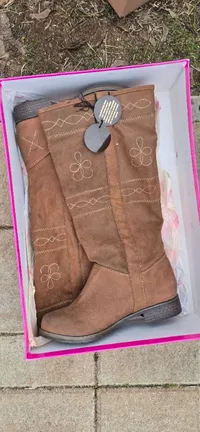 Enrico Coveri Damen Stiefel Langschaftstiefel Braun Gr. 36 Stickerei 3