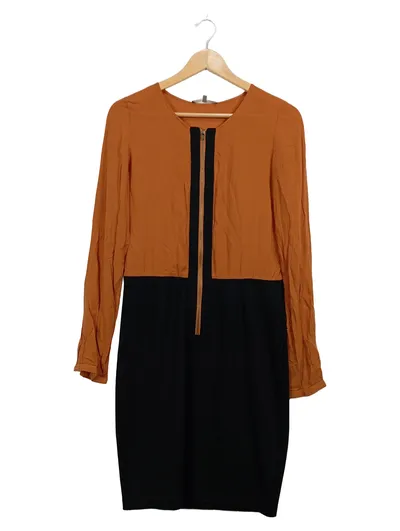 mint&berry Businesskleid Damen Gr. S 36 Langarm Reißverschluss Cognac Schwarz