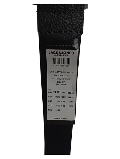 Jack & Jones Herren Gürtel Leder Schwarz Gr. 95 Casual