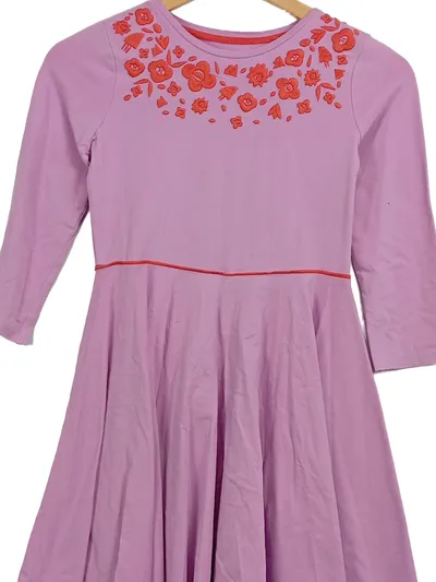Mini Boden Mädchen Kleid Gr. 140 Rosa Blumenstickerei Baumwolle