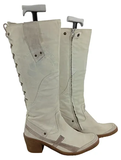 Yellow Cab Damen Stiefel Schnürstiefel Leder Beige Gr. 40