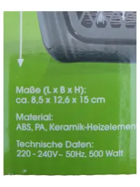 EASYmaxx Mini-Heizung Steckdosen Keramik Heizlüfter 500W Schwarz 3