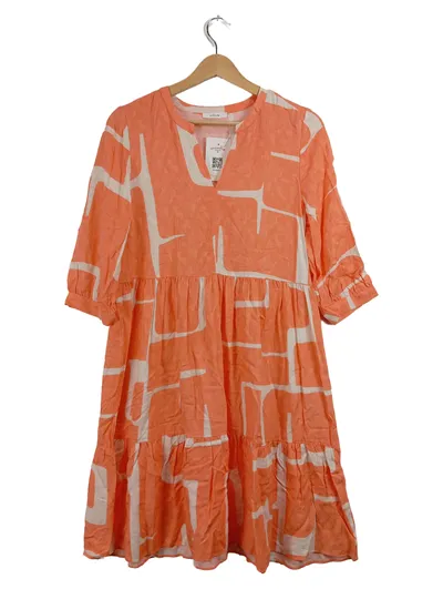 OPUS Damen Sommerkleid Gr. 34/XS Orange Weiß Abstrakt Viskose