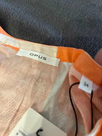 OPUS Damen Sommerkleid Gr. 34/XS Orange Weiß Abstrakt Viskose
