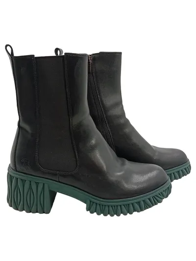 Damen Chelsea Boots Stiefeletten Schwarz Grüne Sohle Gr. 39 Blockabsatz