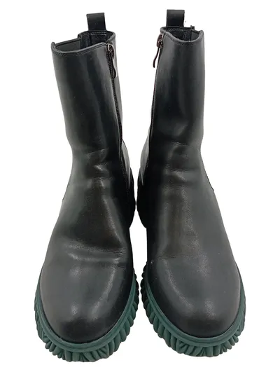 Damen Chelsea Boots Stiefeletten Schwarz Grüne Sohle Gr. 39 Blockabsatz