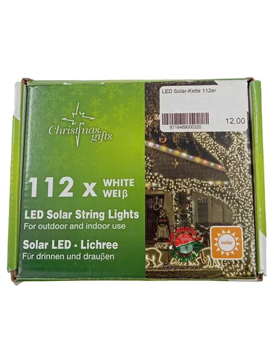 LED Solar Lichterkette 112 LEDs Weiß 12,5m Außen Innen Weihnachten