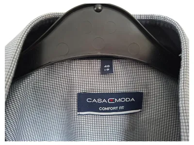 CASAMODA Herren Business Hemd Kurzarm Kariert Grau Gr. 48 Comfort Fit