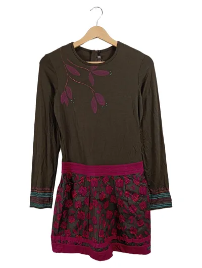 Catimini Mädchen Kleid festlich Braun Blumenmuster Langarm Gr. 152