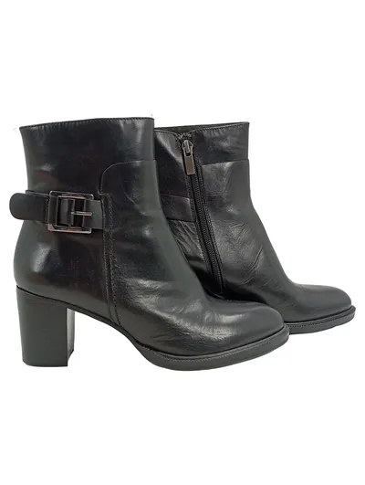 Alesya Damen Stiefeletten Leder Schwarz Gr. 37 Blockabsatz Reißverschluss