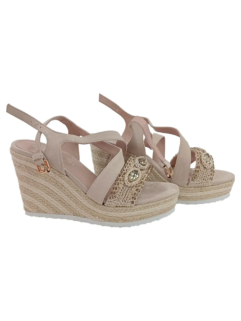 CafèNoir Damen Wedges Sandaletten Keilabsatz Beige Gr. 40 Schmucksteine 1