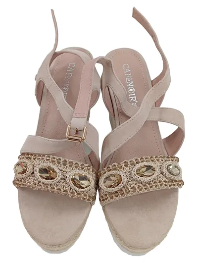 CafèNoir Damen Wedges Sandaletten Keilabsatz Beige Gr. 40 Schmucksteine
