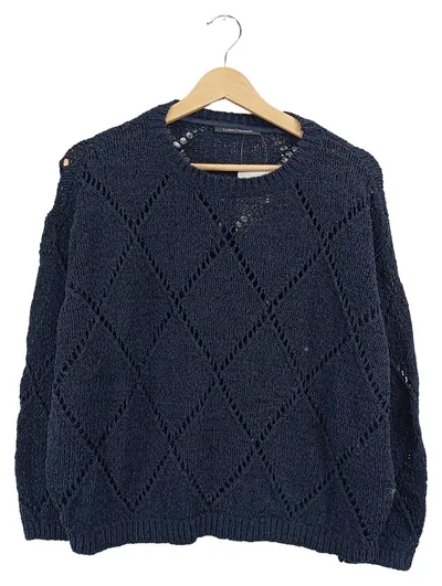 Luisa Cerano Damen Pullover Strickpullover Blau Gr. 42 Lochmuster Leinen-Mix