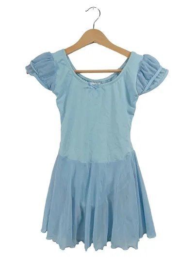 Dancina Kinder Ballettkleid Trikot mit Tüllrock Blau Gr. 134 (8-9)