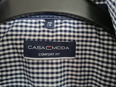 CASAMODA Freizeithemd Herren Gr. 48 M Blau Kariert Kurzarm Comfort Fit Baumwolle