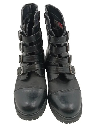 Rieker Damen Biker Stiefel Schnallen Boots Schwarz Gr. 39 Reißverschluss