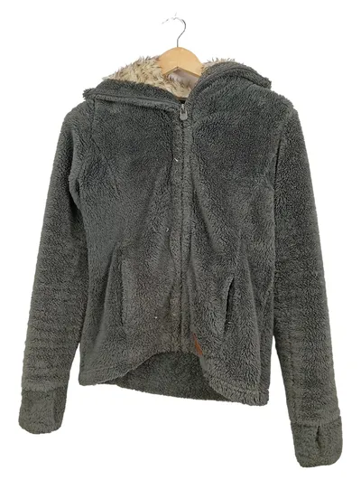 SUBLEVEL Damen Fleecejacke Teddy Kapuze Fellkragen Grau Gr. S