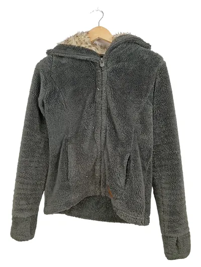 SUBLEVEL Damen Fleecejacke Teddy Kapuze Fellkragen Grau Gr. S