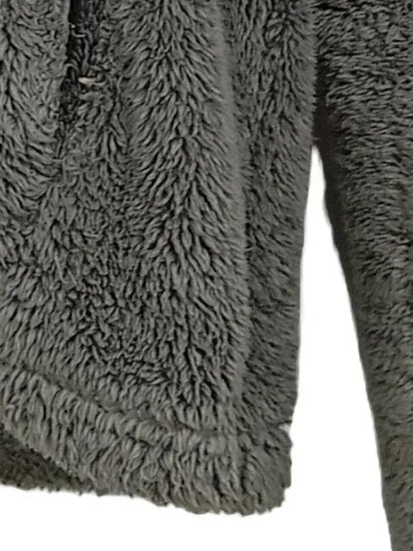 SUBLEVEL Damen Fleecejacke Teddy Kapuze Fellkragen Grau Gr. S 3