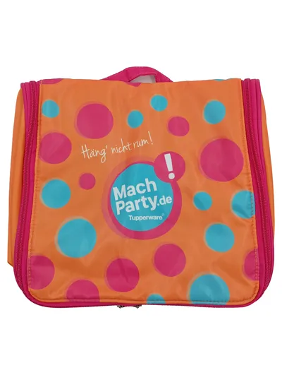 Tupperware Kulturbeutel Kosmetiktasche zum Aufhängen Orange Pink Punkte