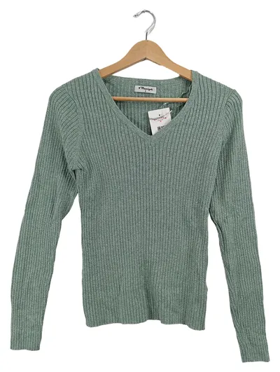 MAARIYAH Damen Pullover Gr. S Grün Langarm V-Ausschnitt Rippstrick