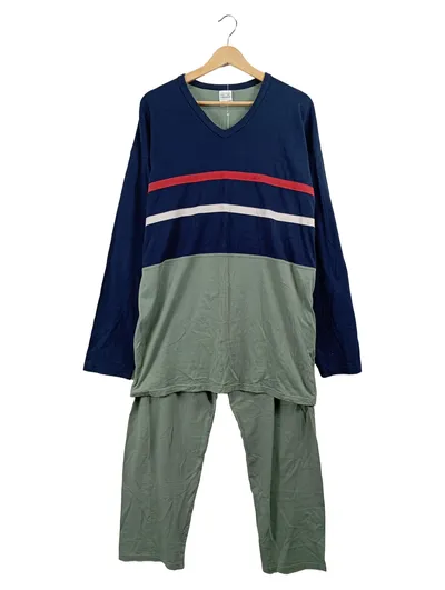 Schiesser Herren Schlafanzug Pyjama Gr. 52 XL Blau Grün Gestreift