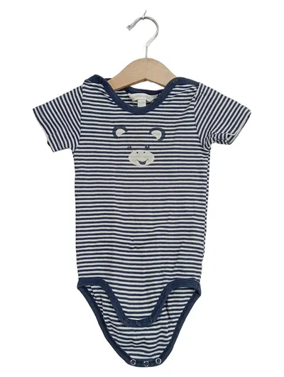 Kanz Baby Body kurzarm Gestreift Bärenmotiv Blau Gr. 80 (74, 80) Baumwolle