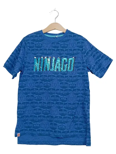 LEGO Ninjago Kinder T-Shirt Pullover Blau Gr. 134 Pailletten Kurzarm