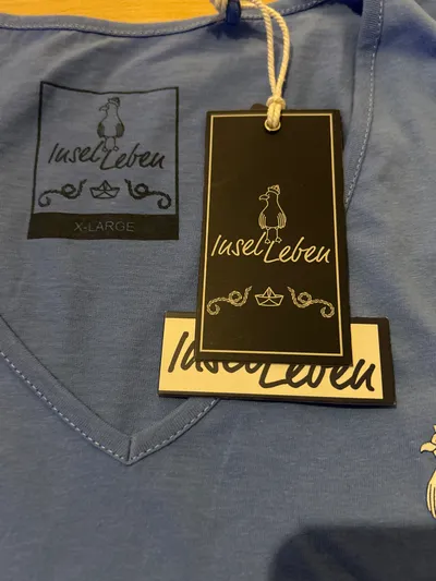 InselLeben Damen T-Shirt V-Ausschnitt Maritim Blau Möwe Gr. XL