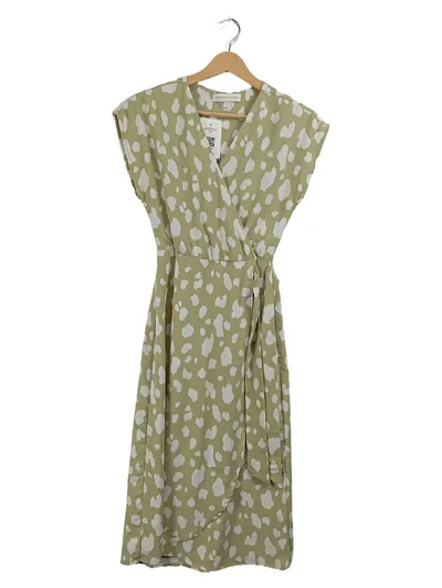Monteau Damen Wickelkleid Freizeitkleid Grün Animal-Print Gr. 34;XS