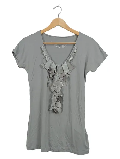 RIANI Damen Shirt Rüschen-Detail Grau Gr. 38 M Kurzarm Top
