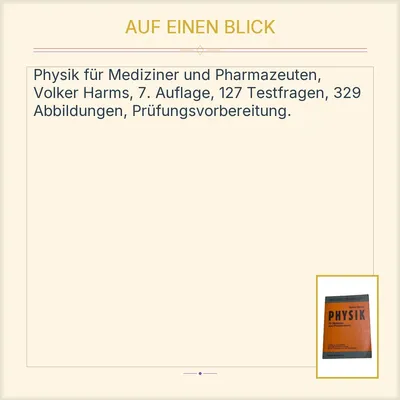 Physik für Mediziner und Pharmazeuten Volker Harms 7. Auflage Fachbuch