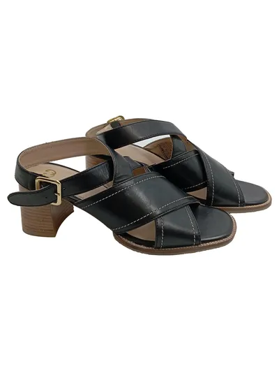 Gerry Weber Damen Sandalen Gr. 40 Schwarz Leder Blockabsatz Riemchen